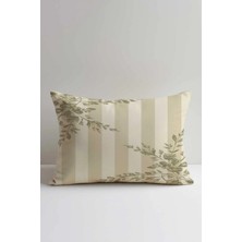 Queen Jera Çizgili Çiçek Desenli Kırlent Kılıfı - Çift Taraf Baskılı Dekoratif Salon Koltuk Kırlenti 30X50