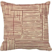 Queen Jera Bordo Çizgisel Desenli Dekoratif Kırlent Kılıfı - Çift Tarafı Baskılı Modern Soyut Tasarım 43X43 cm