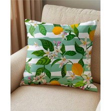 Queen Jera Çizgili Limon Desenli Tekli Dekoratif Kırlent Kılıfı 43 x 43 cm Süet