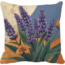Queen Jera Lavanta Çiçek Desenli Kırlent Kılıfı – Botanik Mor Çiçek 43 x 43 cm Süet