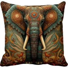 Queen Jera Etnik Tarz Bohem Fil Desenli Tekli Kırlent Kılıfı - 43 x 43 cm Süet