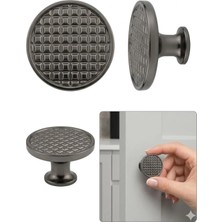 Viva Antrasit Füme Desenli Yuvarlak Mobilya Kulbu - Baklava Dokulu Lüks Çekmece ve Dolap Düğmesi Tekli