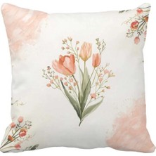 Queen Jera Pastel Çiçek Desenli Dekoratif Kırlent Kılıfı - Bahar Serisi, Modern Çift Taraflı Yastık Kılıfı 43CM