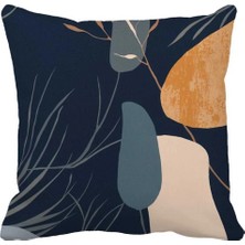 Queen Jera Soyut Desenli Dekoratif Kırlent Kılıfı 43 x 43 - Çift Taraflı Lacivert Zemin Modern Tasarım