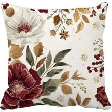 Queen Jera Çift Tarafı Baskılı Dekoratif Kırlent Kılıfı Tekli - Vintage Çiçek Desenli – 43 x 43 cm Süet
