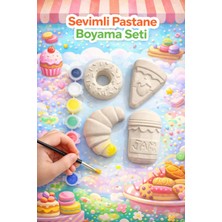 Glowria Çocuklar Için Pastane Temalı Taş Boyama Seti | Çocuk Ekransız Aktivite | 6'lı Boya + 1 Adet Fırça