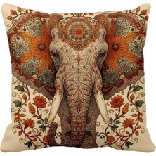 Queen Jera Etnik Tarz Bohem Fil Desenli Tekli Kırlent Kılıfı - Renkli Ev ve Salon Dekoru 43 x 43 cm Süet