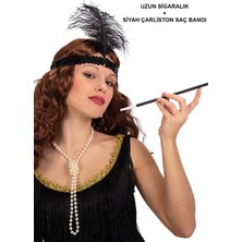 Timion 1920&AMP;#39;LER Gatsby Aksesuar Seti – Siyah Charleston Saç Bandı &amp;amp; Sigaralık (5148)