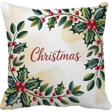 Queen Jera Çift Tarafı Baskılı Christmas Yazılı Kırlent Kılıfı – Yılbaşı Dekoratif Yastık 43 x 43 cm Süet