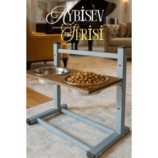 Reyo Ok-Ay Store Aybisev Büyük ve Orta Boy Köpekler Için Ayarlanabilir 3 Yükseklikli Paslanmaz Çelik Mama ve Su Kabı Standı Gri-Ceviz