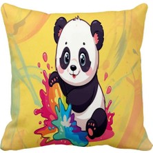 Queen Jera Sevimli Panda Çocuk Odası Tekli Dekoratif Kırlent Kılıfı 43 x 43 cm Süet