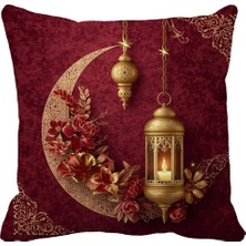 Queen Jera Ramazan Temalı Hilal ve Fener Desenli Dekoratif Kırlent Kılıfı - Çift Taraflı 43 x 43 cm