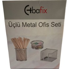 Bafix Masa Seti Ataşlık-Kağıtlık-Kalemlik 3 Lü Metal Perforeli Set Gri Bfx-Mms9801G