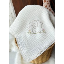 Gökçe Cotton Müslin Bebek Örtüsü %100 Pamuk 4 Katlı Elde Fil Işlemeli