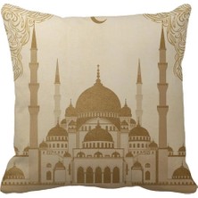 Queen Jera Ramazan Temalı Cami Desenli Dekoratif Kırlent Kılıfı - 43 x 43 cm Islami Salon Yastık Kılıfı