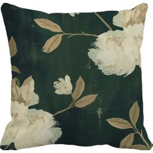 Queen Jera Vintage Çiçek Desenli Koyu Yeşil Dekoratif Kırlent Kılıfı - 43 x 43 cm Çift Taraf Baskılı