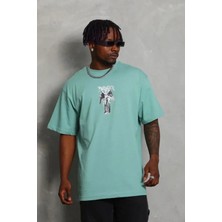 Stores36 Erkek Baskılı T-Shirt Kısa Kol Bisiklet Yaka Regular Fit Rahat Kalıp Günlük Tişört - Mint Yeşili