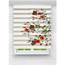 Enzo Home Baskılı Zebra Stor Perde – Kuş, Kelebek ve Çiçek Desenli Dekoratif Perde