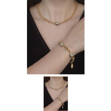 XP 14K Sosyete Gözü 2'li Kolye Bileklik, Künye Seti