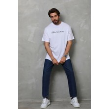 Stores36 Erkek Baskılı T-Shirt Kısa Kol Bisiklet Yaka Regular Fit Rahat Kalıp Günlük Tişört - Beyaz