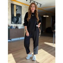 Stores36 Kadın Uzun Kollu Bisiklet Yaka Viskon Iki Iplik Bluz ve Pantolon Ikili Takım