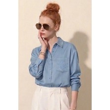 Cep Işlemeli Oversize Kadın Gömlek