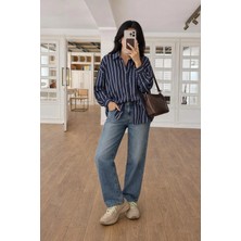 Lijuri Çizgili Oversize Kesim Gömlek 3505