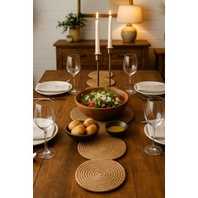 Comfort Craft Çoklu Daire Tasarım Hasır Runner 33X100 cm - Yıkanabilir Jüt Görünümlü Oval Örme Runner
