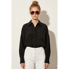 Cep Işlemeli Oversize Kadın Gömlek