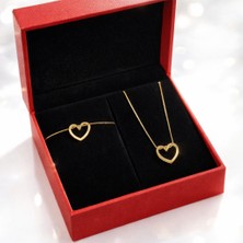 Stainless Steel Çelik Gold Düğüm Kalp Model 2'li Kolye ve Bileklik Seti