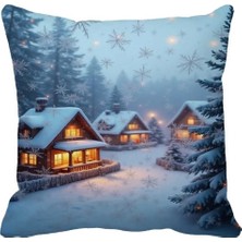 Queen Jera Kış Masalı Desenli Dekoratif Kırlent Kılıfı - Kar ve Orman Temalı 43 x 43 cm Süet