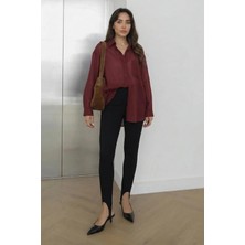 Lijuri Bordo Çizgili Transparan Oversize Gömlek 3515