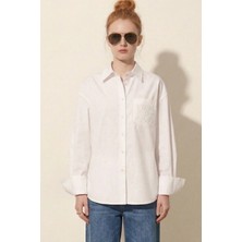 Cep Işlemeli Oversize Kadın Gömlek