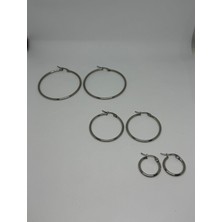 Stainless Steel Çelik Silver 3 Çift Halka Küpe Seti ( 4,5 Cm- 3 Cm- 1,5 Cm)