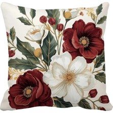 Queen Jera Kırmızı Çiçek Desenli Tekli Dekoratif Kırlent Kılıfı - Şık ve Sıcak Ev Dekoru