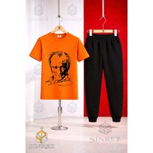 Çocuk Ataturk Imzalı Sıyah Baskılı Tişort Eşofman Takımı