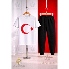Çocuk Ay Yıldız Kırmızı Baskılı Tişort Eşofman Takımı