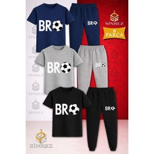Çocuk Bro Top Beyaz Baskılı 3lü Tişort Eşofman Takımı