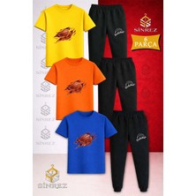 Çocuk Alevlı Basket Topu Baskılı 3lü Tişort Eşofman Takımı