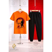 Çocuk Ataturk Kırmızı Ay Yıldızlı Sıyah Baskılı Tişort Eşofman Takımı