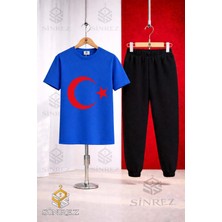 Çocuk Ay Yıldız Kırmızı Baskılı Tişort Eşofman Takımı