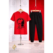 Çocuk Ataturk Kırmızı Ay Yıldızlı Sıyah Baskılı Tişort Eşofman Takımı