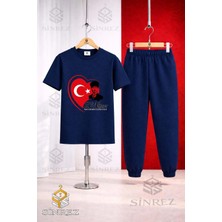Çocuk Ata Kalp 23 Nısan Baskılı Tişort Eşofman Takımı