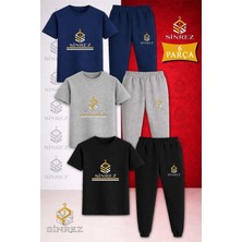 Çocuk Logo Alt Ikı Cızgı Baskılı 3lü Tişort Eşofman Takımı