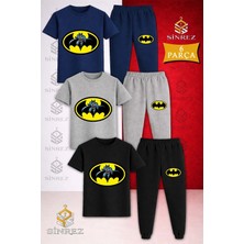 Çocuk Btmen Logo Icınde Baskılı 3lü Tişort Eşofman Takımı