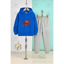 Çocuk Unısex Alevlı Basket Topu Kapşonlu Eşofman Takımı