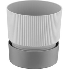 Poliwork Ixora Çizgi Desenli Tabaklı Saksı 3 Lt – 3 Litre Modern Çizgili Salon Saksısı