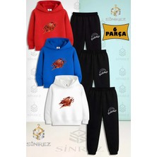 3'lü Çocuk Unısex Alevlı Basket Topu Baskılı Kapşonlu Eşofman Takımı