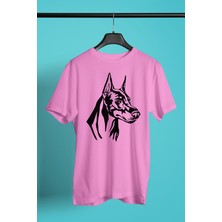 Darkhane Doberman Silüeti - Baskılı Unisex Pembe Tişört - T-Shirt UT002