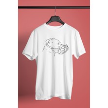 Darkhane Koruma Ağızlıklı Pitbull - Baskılı Unisex Beyaz Tişört - T-Shirt UT007